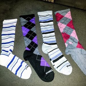 Stylish Women's Argyle and Striped Socks Set - Black, Gray, Purple, Pink